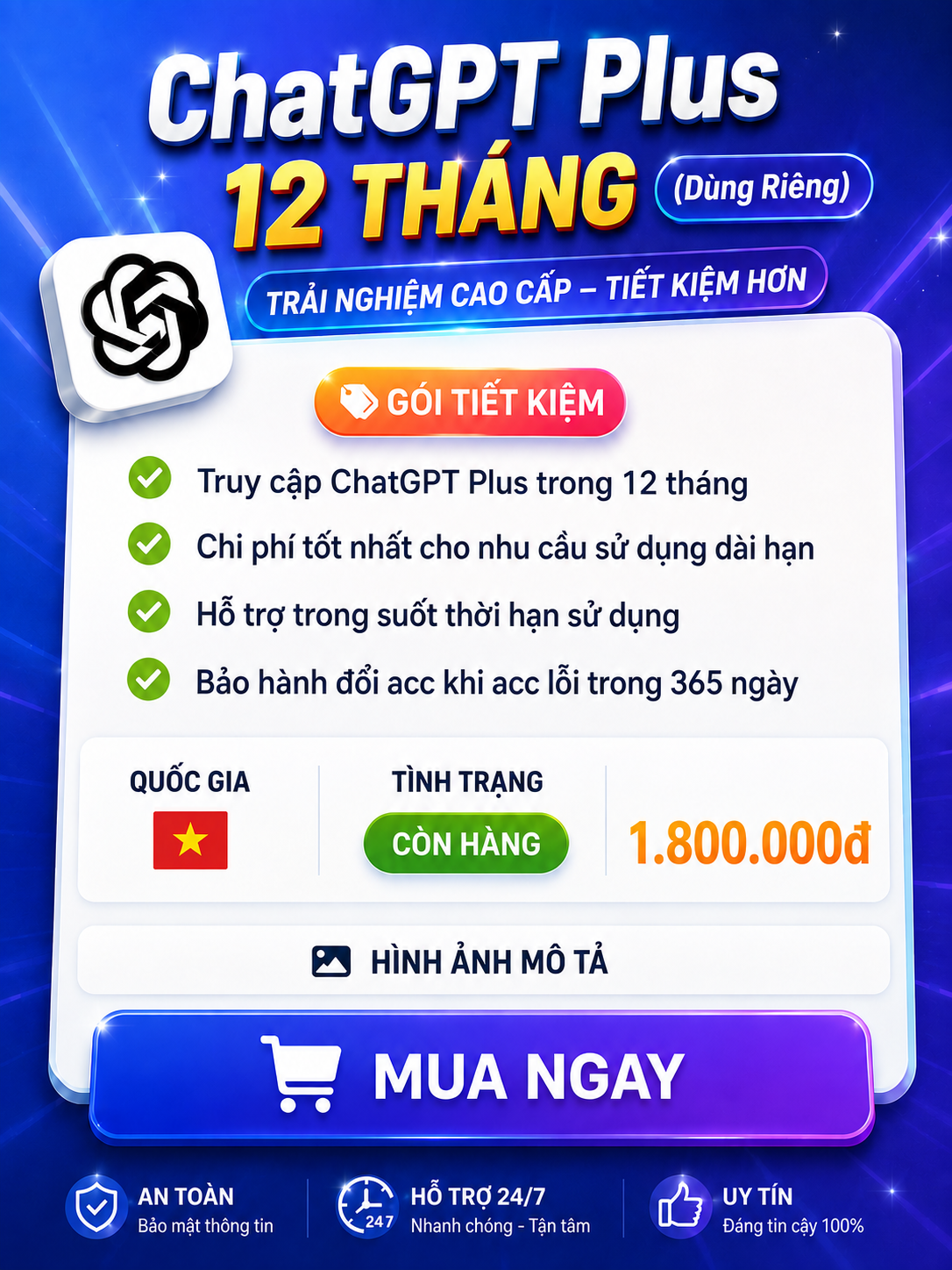 Hình ảnh ChatGPT Plus 12 Tháng (Dùng Riêng)